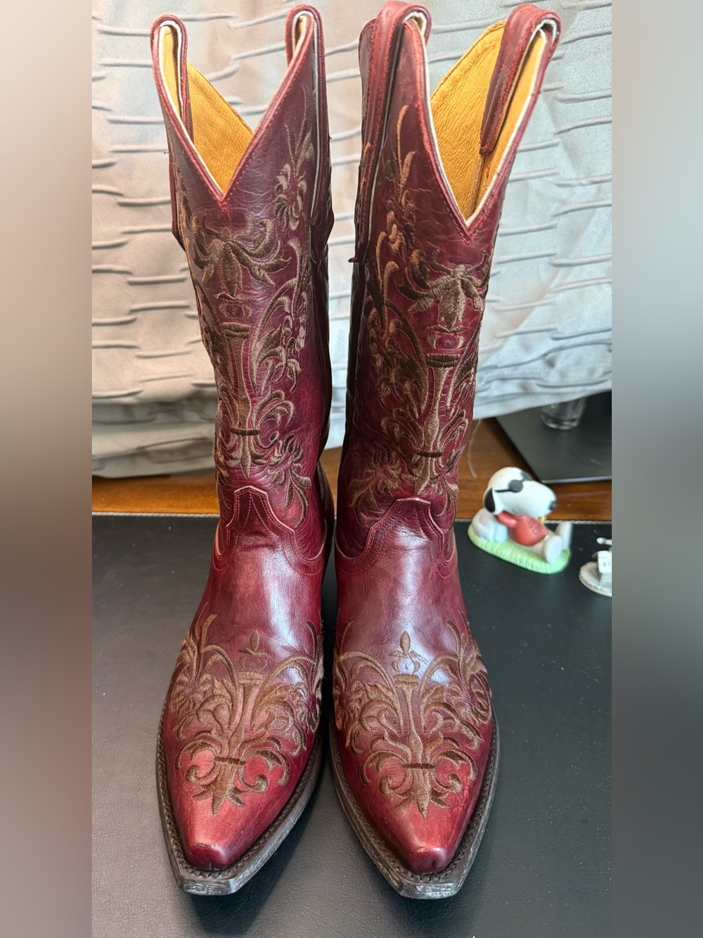 Women’s Burgundy Embroidered Leather Western Boots
